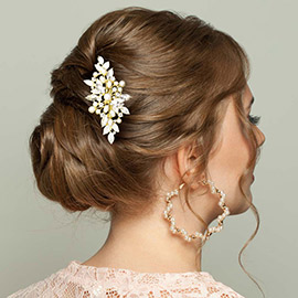 Pearl Marquise Stone Accented Leaf Cluster Hair Comb