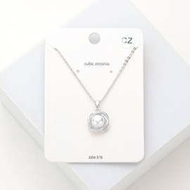 Pearl Centered CZ Embellished Pendant Necklace