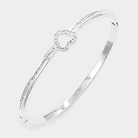 CZ Embellished Heart Stainless Steel Bangle Evening Bracelet