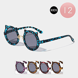 12PCS - Patterned Cat Wayfarer Kids Sunglasses