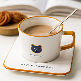 Have a Happy Day ! Message Cute Bear Ceramic Mug Cup and Saucer Set