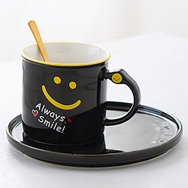 Always Smile Message Ceramic Mug Cup and Saucer Set