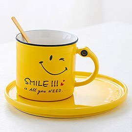 Smile is All You Need Message Ceramic Mug Cup and Saucer Set