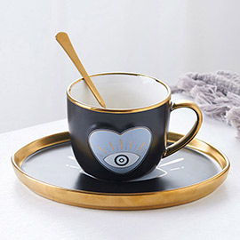 Evil Eye Heart Ceramic Mug Cup and Saucer Set