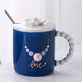 Love Message Necklace Accented Flower Lid Ceramic Mug Cup