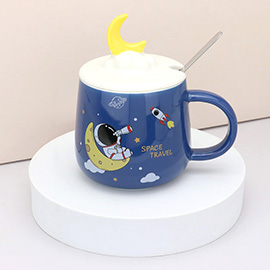 Space Travel Message Astronaut Rocket Crescent Moon Ceramic Mug Cup