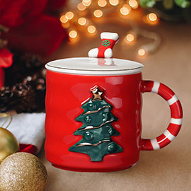 Christmas Tree Candy Cane Handle Ceramic Mug Cup