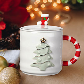 Christmas Tree Candy Cane Handle Ceramic Mug Cup