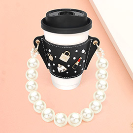 Heart Lock Clothes Lipstick Coffee Cup Sleeve With Pearl Strap