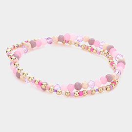 2PCS - Metal Ball Faceted Beaded Stretch Bracelets