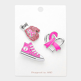 3PCS - Pink Ribbon Glove Sneakers Heart Pin Brooches