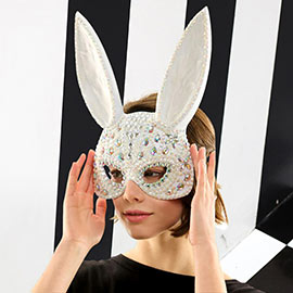 Stone Embellished Halloween Costume Bunny Mask