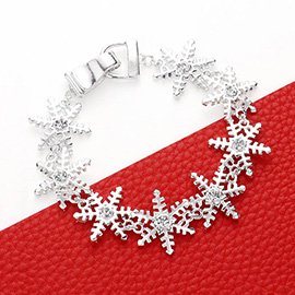 Stone Embellished Metal Snowflake Link Magnetic Bracelet