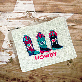 Howdy Message Western Boots Seed Beaded Halloween Mini Pouch Bag