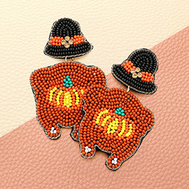 Felt Back Seed Beaded Pumpkin Pointed Turkey Dangle Earrings