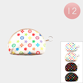 12PCS - Patterned Faux Leather Coin Purse Keychains