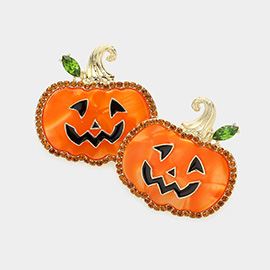 Stone Embellished Pumpkin Earrings