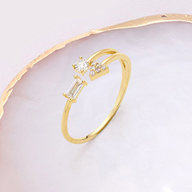 Brass Metal Geometric Multi Stone Embellished Ring