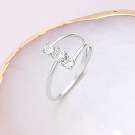 Brass Metal Triple Round Stone Embellished Ring