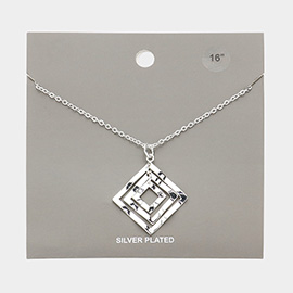 Silver Plated Wavy Open Metal Square Link Pendant Necklace