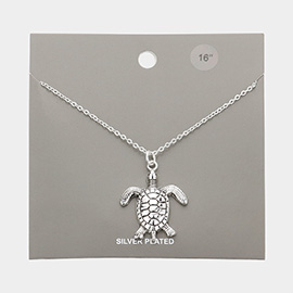 Silver Plated Metal Turtle Pendant Necklace