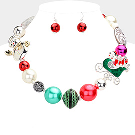 Snowman Sleigh Christmas Gift Pearl Beaded Necklace