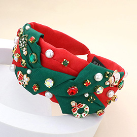 Snowman Gift Socks Wreath Pearl Multi Stone Embellished Christmas Bow Headband