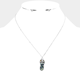 Metal Turtle Pointed Abalone Flip Flop Pendant Necklace