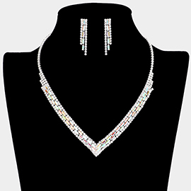 Baguette Stone Pointed Rhinestone V Shaped Necklace