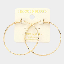 14K Gold Dipped 2 Inch Textured Metal Hoop Earrings