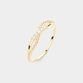 Rhinestone Embellished Crisscross Brass Metal Ring