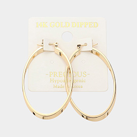14K Gold Dipped Metal Oval Hoop Pin Catch Earrings