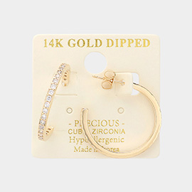 14K Gold Dipped CZ Embellished 1 Inch Metal Hoop Earrings