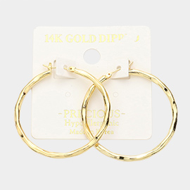 14K Gold Dipped 1.6 Inch Irregular Metal Hoop Pin Catch Earrings