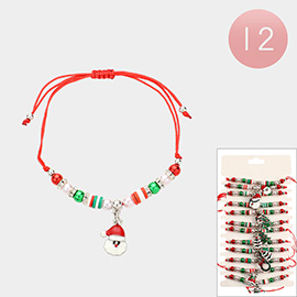 12PCS - Christmas Tree Santa Claus Snowman Jingle Bell Wreath Charm Adjustable Bracelets