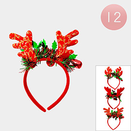 12PCS - Tinsel Rudolph Headbands