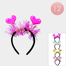 12PCS - Tinsel Heart Headbands
