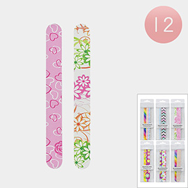 12 Set of 2 - Heart Flower Chevron Smile Rainbow Patterned Nail Files