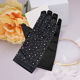 Stone Embellished Satin Dressy Wedding Gloves