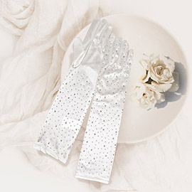 Stone Embellished Dressy Satin Long Wedding Gloves