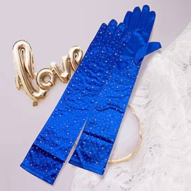 Stone Embellished Dressy Satin Long Wedding Gloves