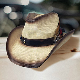 Feather Accented Straw Cowboy Hat