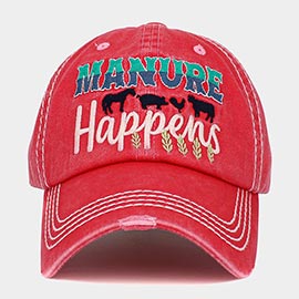 Manure Happens Message Animals Pointed Vintage Baseball Cap