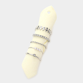 5PCS - Metal Leaf Braided Metal Pearl Stone Embellished Rings