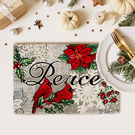 Peace Message Poinsettia Flower Birds Merry Christmas Snowflake Tapestry Placemat