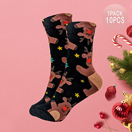 10Pairs - Rudolph Star Christmas Tree Socks