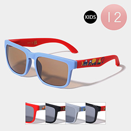 12PCS - Crane Car Printed Wayfarer Kids Sunglasses