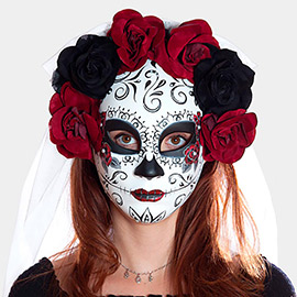 Flower Embellished Day Of the Dead Halloween Mask