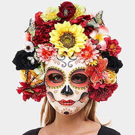 Multi Flower Butterfly Embellished Day Of the Dead Halloween Mask