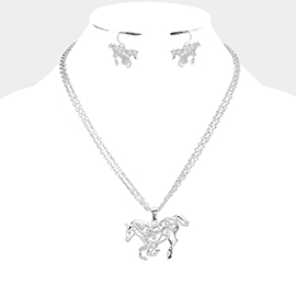 Filigree Metal Running Horse Pendant Necklace